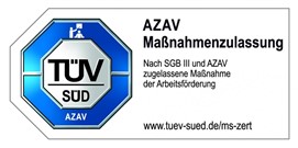 <p> </p>
<p>Wir sind zertifiziert nach AZAV und somit berechtigt Aus- und Weiterbildungen nach dem SGB III durchzuführen</p>
<p> </p>
<p> </p>
<p> </p>
<p> </p>